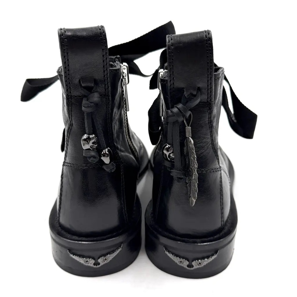 Zadig & Voltaire Black Leather Ribbon-Lace Combat Boots - Picture 2 of 7